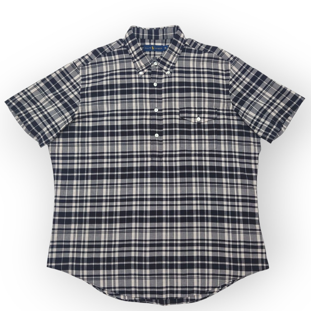 Polo Ralph Lauren Men XL Madras Plaid Pullover Button Up Shirt Jay Black White